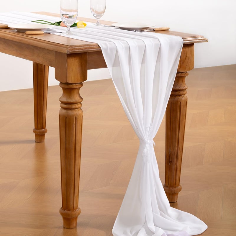 Socomi White Chiffon Table Runner Valentine's Day Boho Rustic 14ft 29x170 Inches Wedding Runner Sheer Romantic Bridal Shower Decorations - Image 4